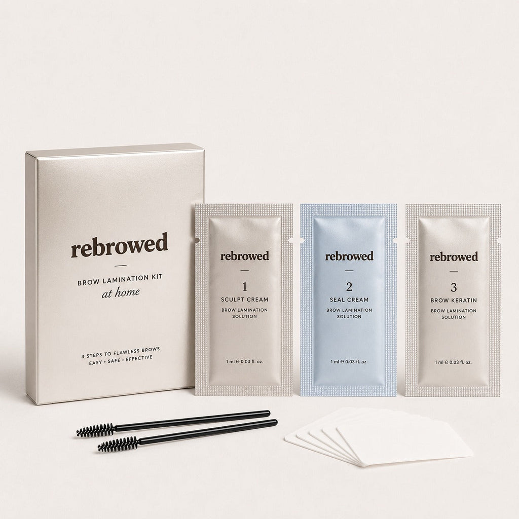 REBROWED DIY Brow Lamination Kit with Sculpt, Seal and Brow Keratin sachets, brushes and applicator cards