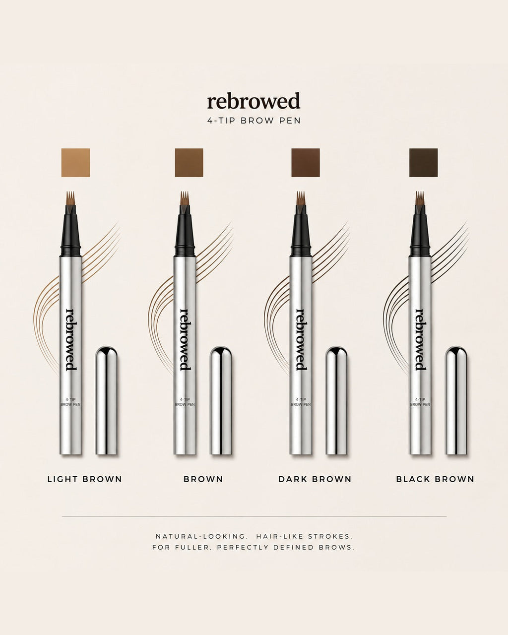 REBROWED Nano Brow Pen 4-tip applicator and shade guide