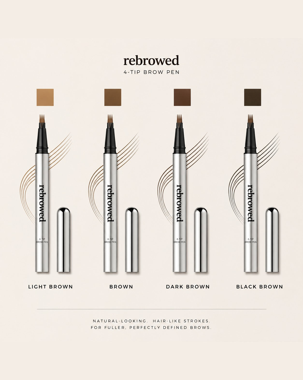 REBROWED Nano Brow Pen 4-tip applicator and shade guide